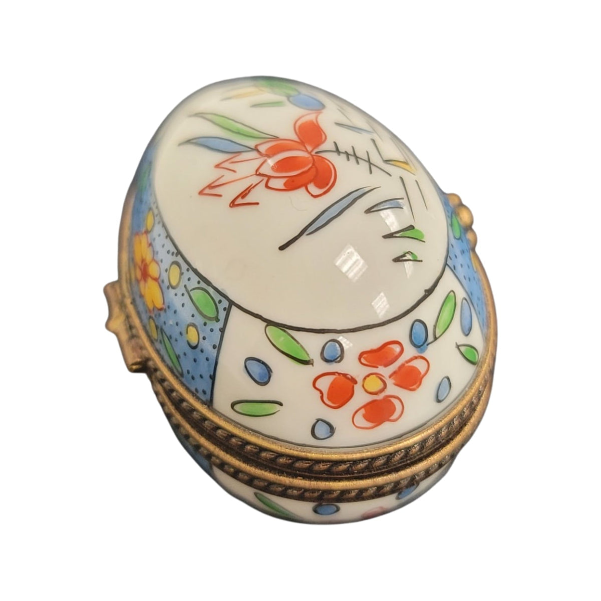 Light Blue Egg Flowers Limoges Porcelain Box Decor, view 3