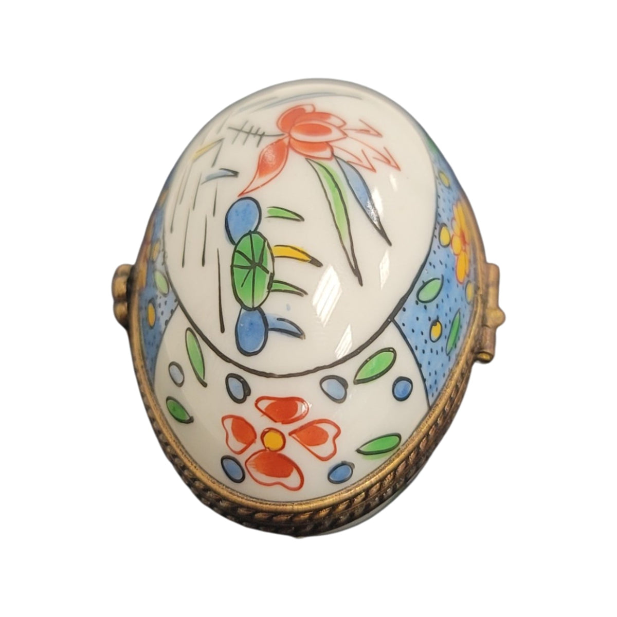 Light Blue Egg Flowers Limoges Porcelain Box Decor, view 4