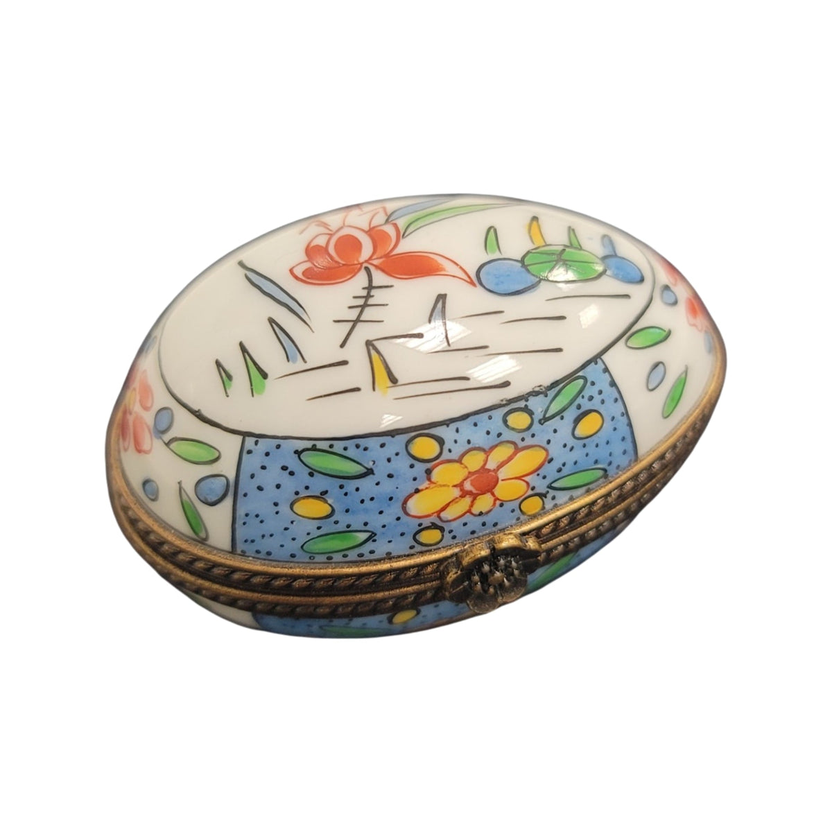 Light Blue Egg Flowers Limoges Porcelain Box Decor, view 5