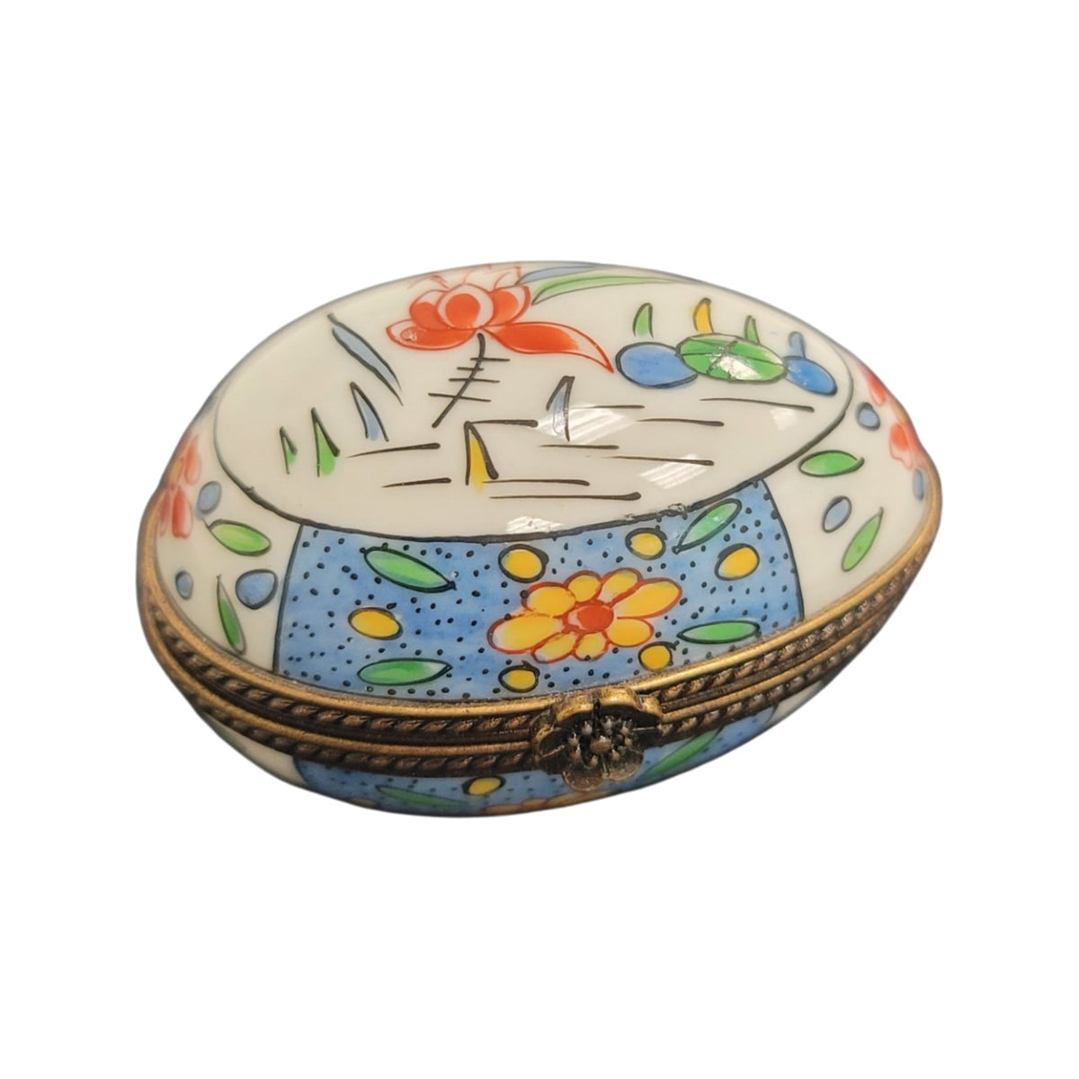 Light Blue Egg Flowers Limoges Porcelain Box Decor, a hand-painted Limoges porcelain gift