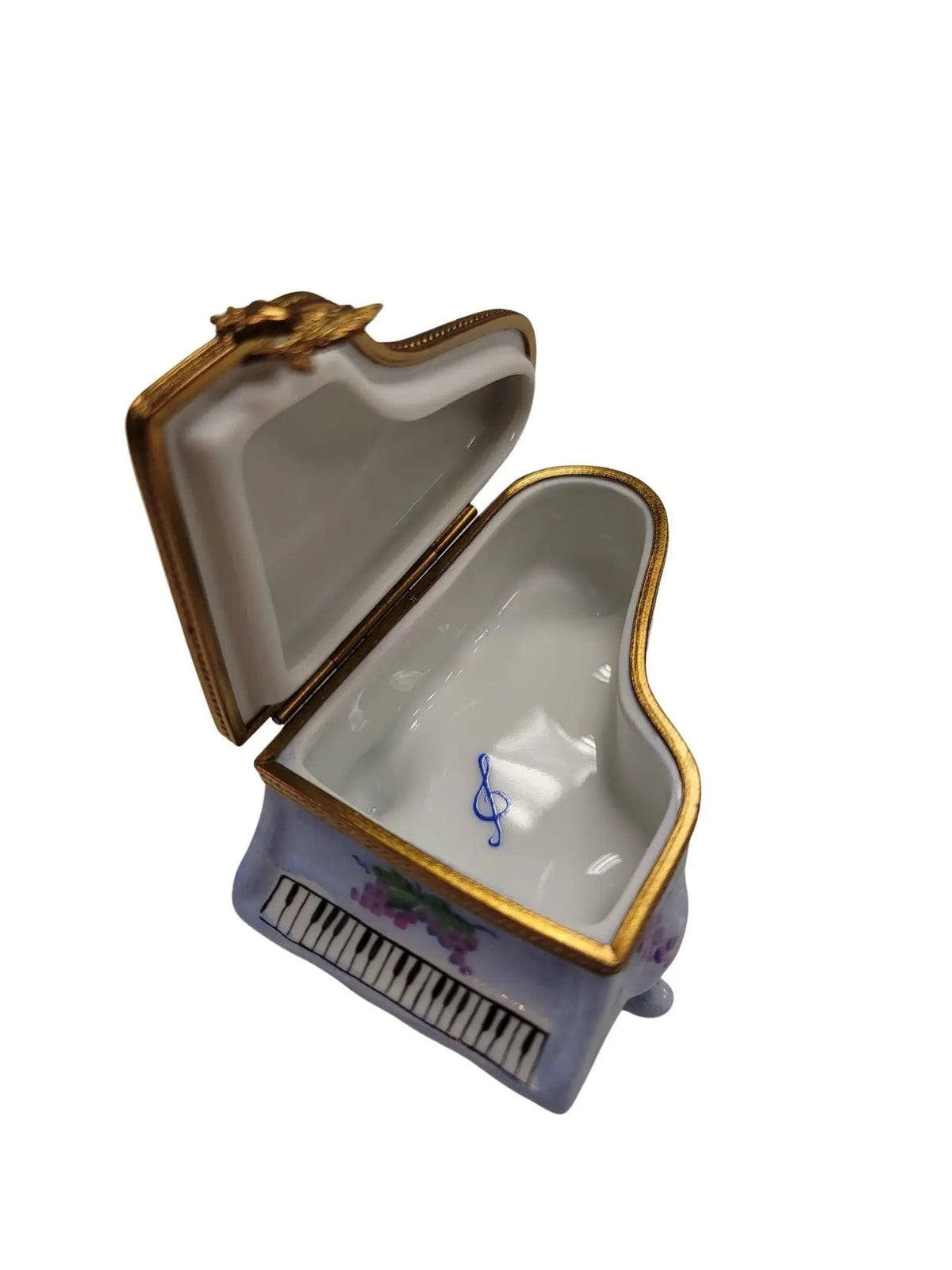 Collectible Light Blue Grand Piano with Flowers & Lute Limoges box with artisan brushwork