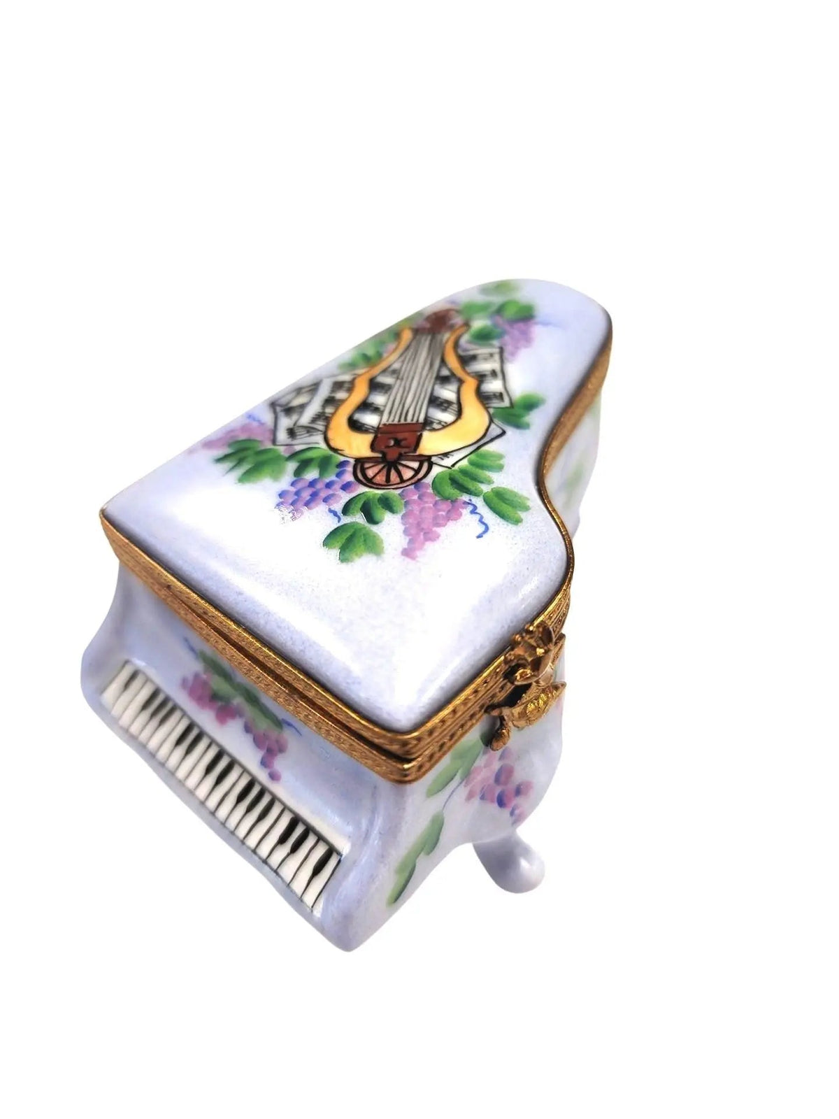 Genuine Light Blue Grand Piano with Flowers & Lute Limoges box painted by hand in France, from Limoges Boutique