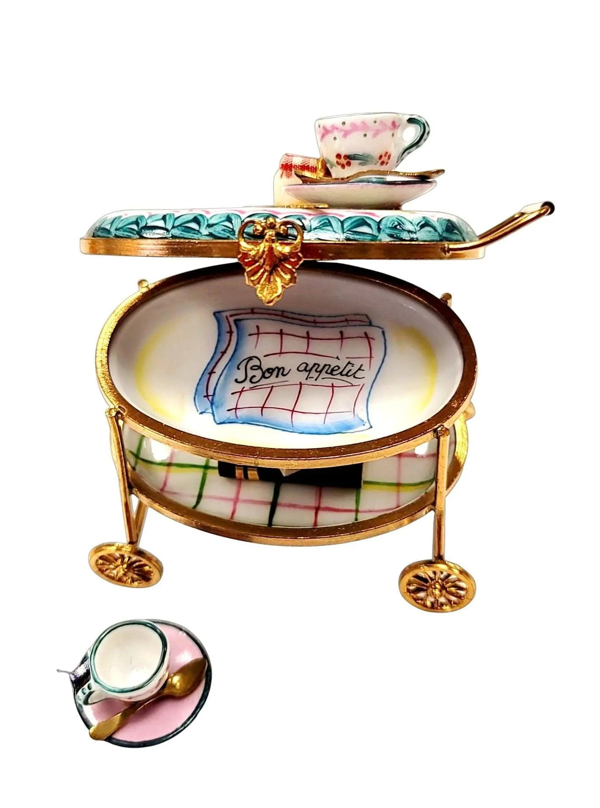 Light Blue Tea Cart Figurine for Elegant Collectors, view 2