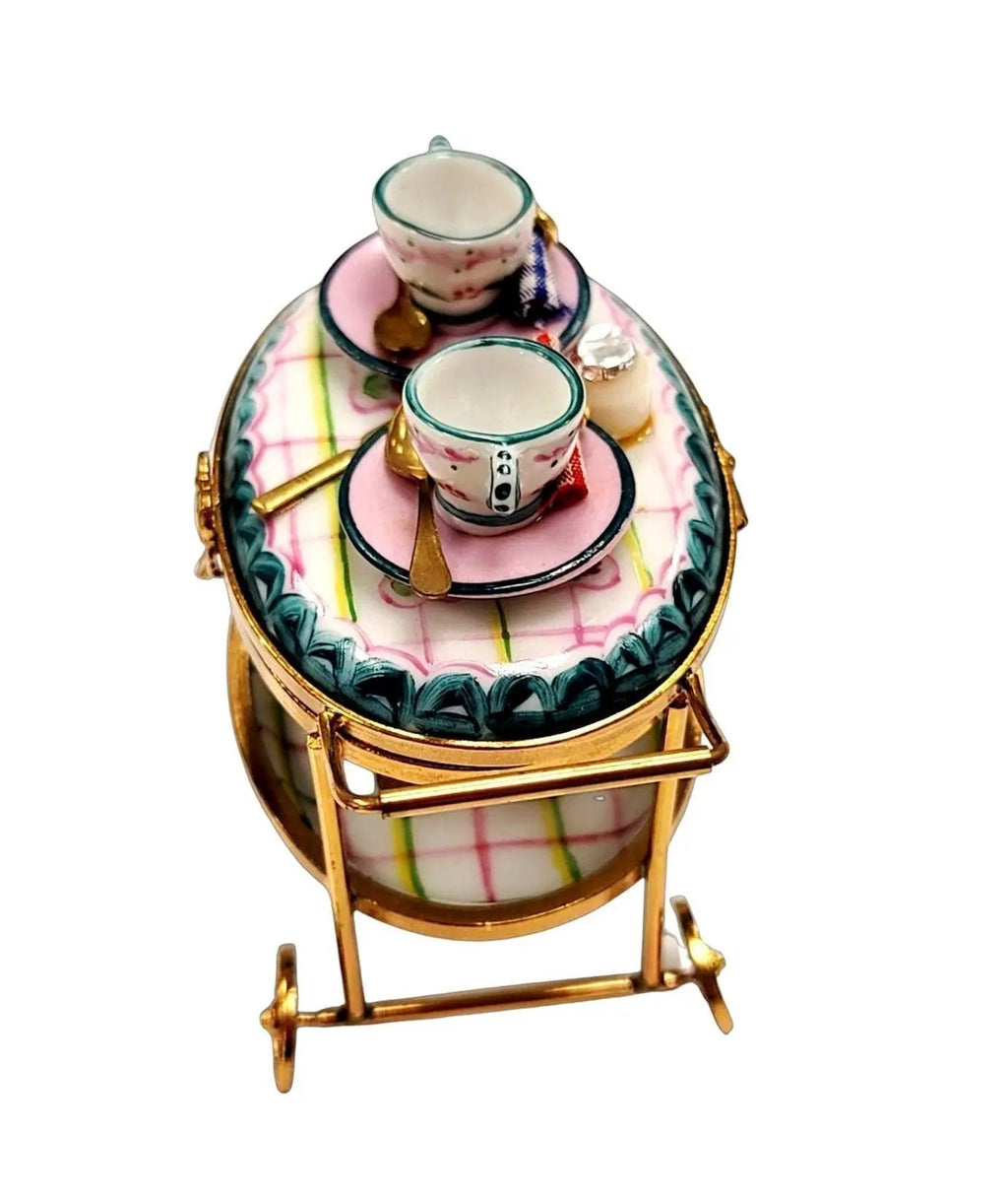 Light Blue Tea Cart Figurine for Elegant Collectors, view 3