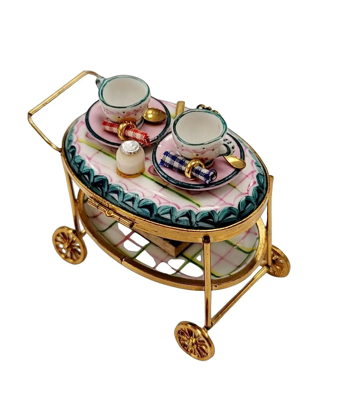 Light Blue Tea Cart Figurine for Elegant Collectors, view 4