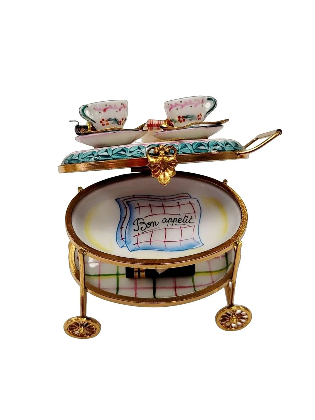 Light Blue Tea Cart Figurine for Elegant Collectors, view 6