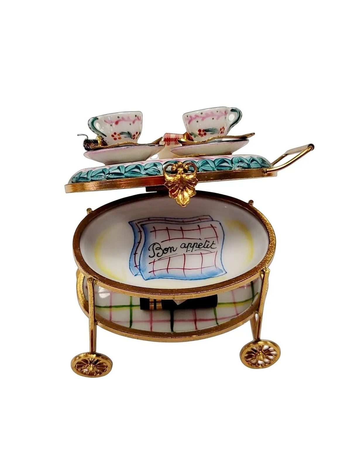 Light Blue Tea Cart Figurine for Elegant Collectors, view 6
