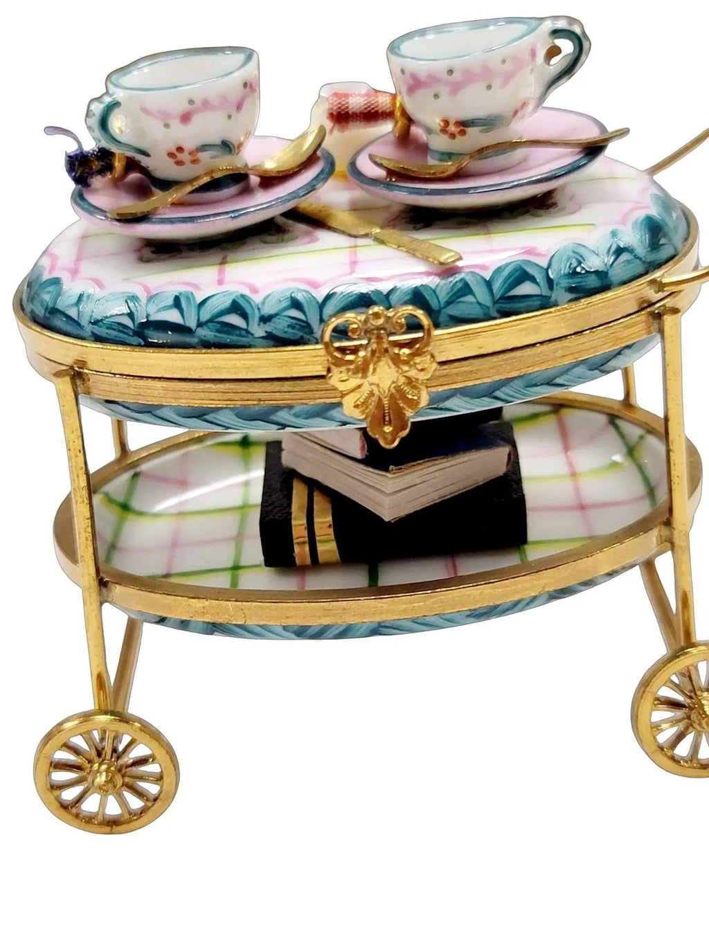 Light Blue Tea Cart Figurine for Elegant Collectors, view 7