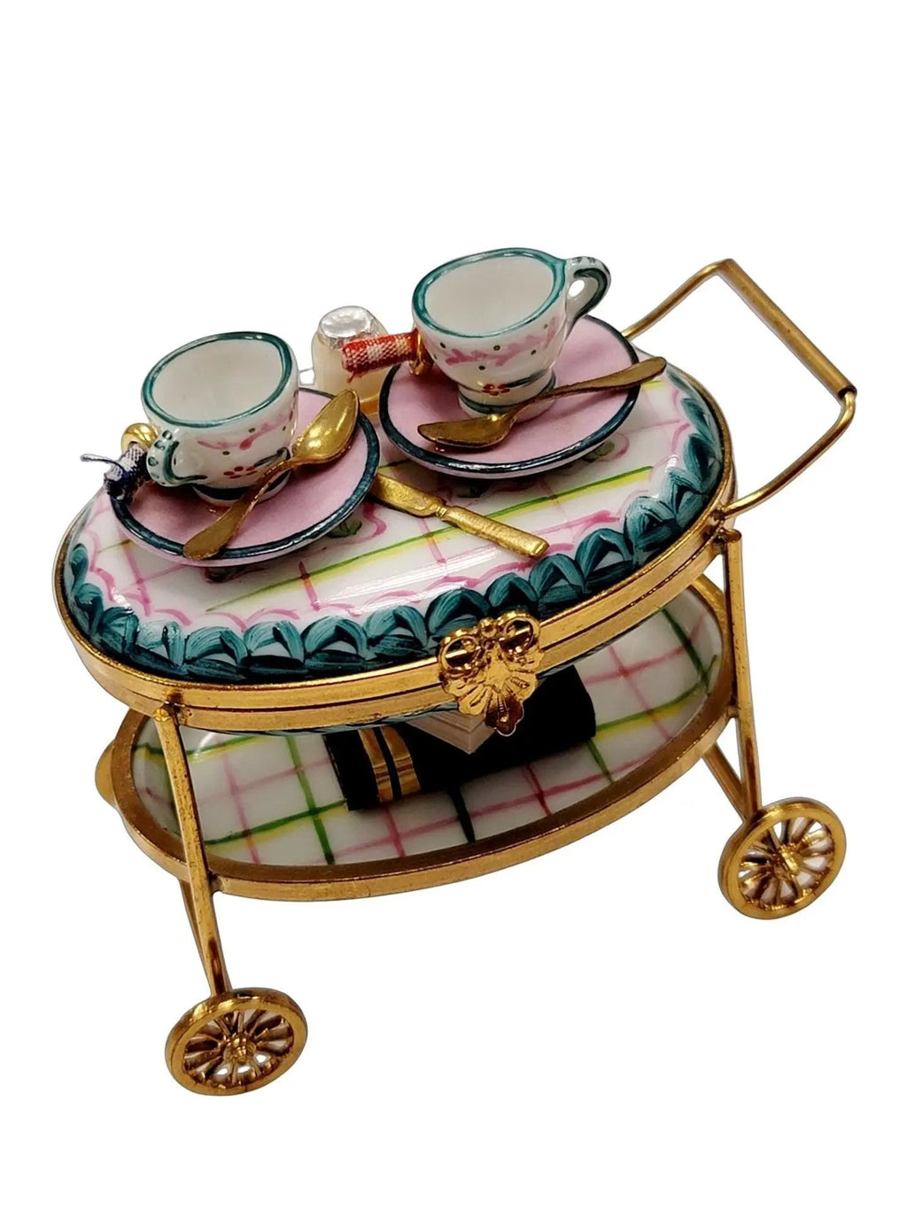 Light Blue Tea Cart Figurine for Elegant Collectors, view 9