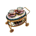 Light Blue Tea Cart Figurine for Elegant Collectors, a hand-painted Limoges porcelain gift