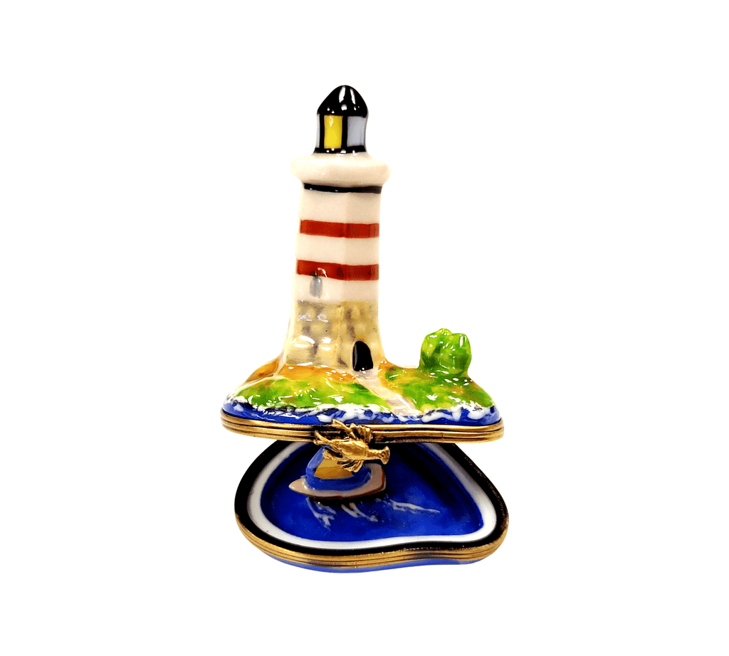 Fine French craftsmanship on the Lighthouse Boat on Ocean Limoges box, painted by hand