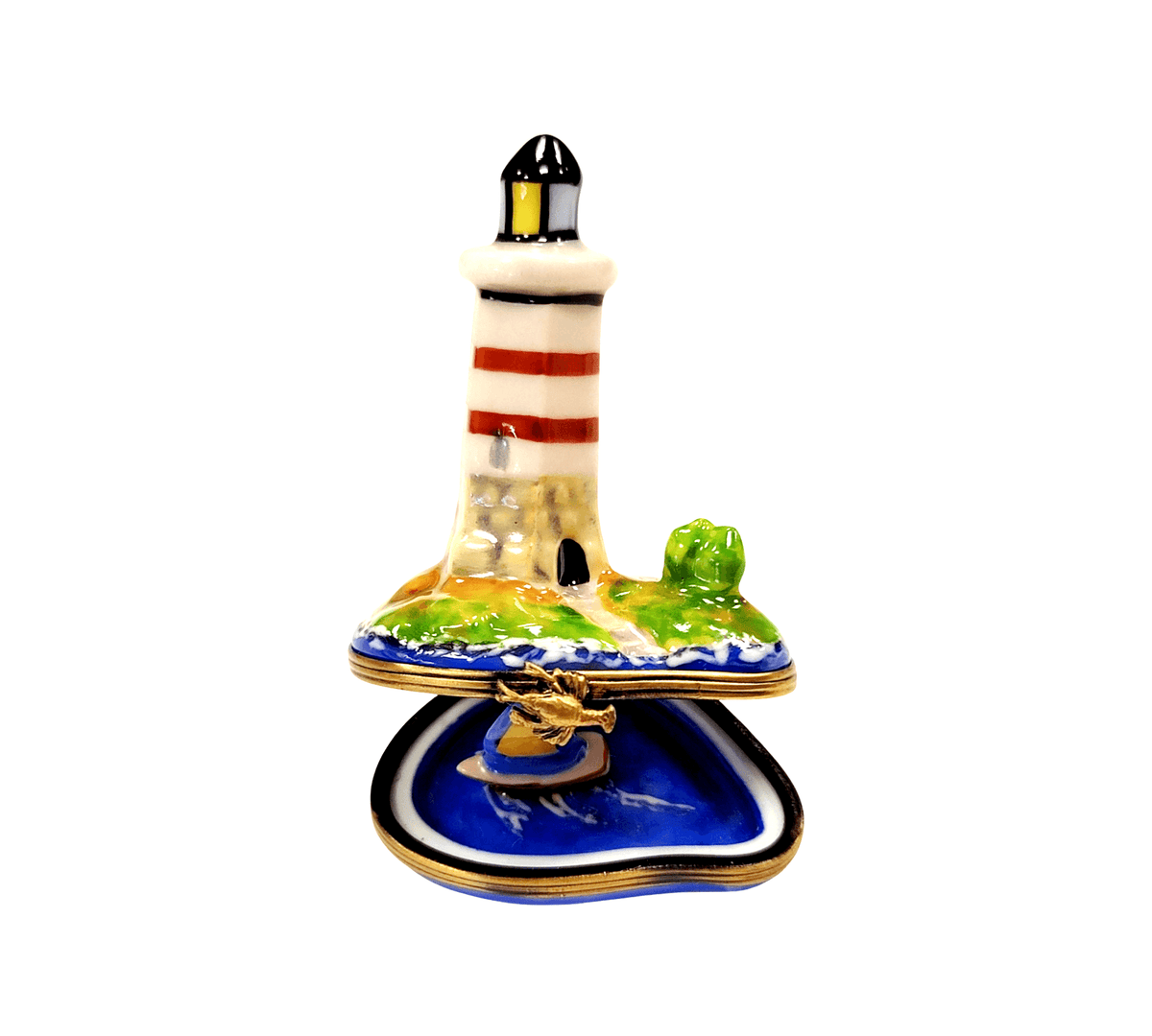 Lighthouse Boat on Ocean Limoges Box Figurine Limoges, view 2