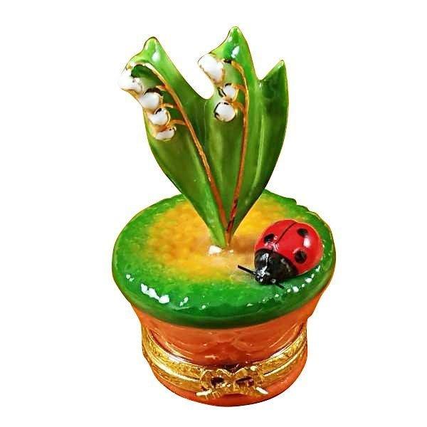 Lily of the Valley with Ladybug in Pot Limoges Box, a hand-painted Limoges porcelain gift