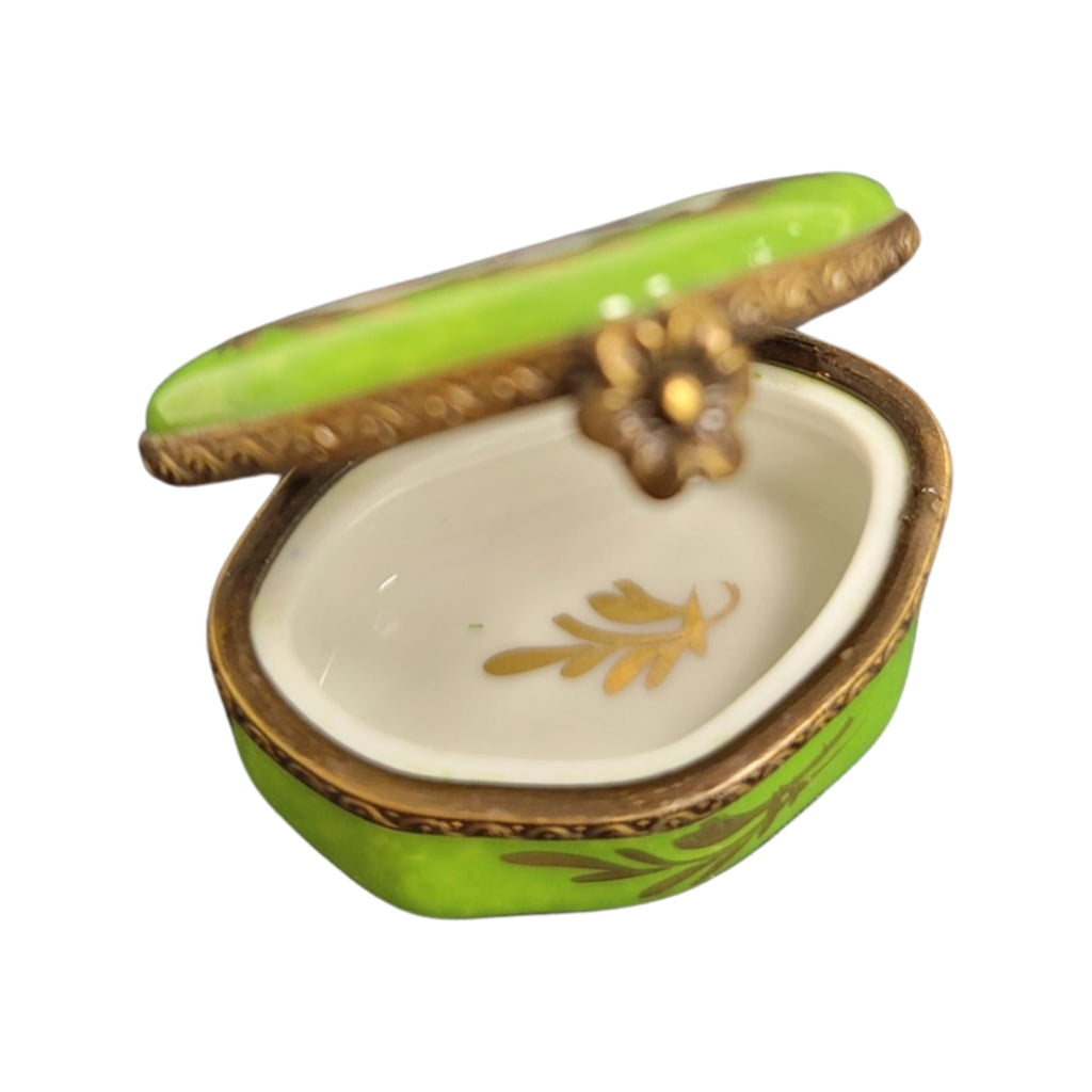 Lime Semi Oval Limoges Porcelain Box Keepsake, view 2