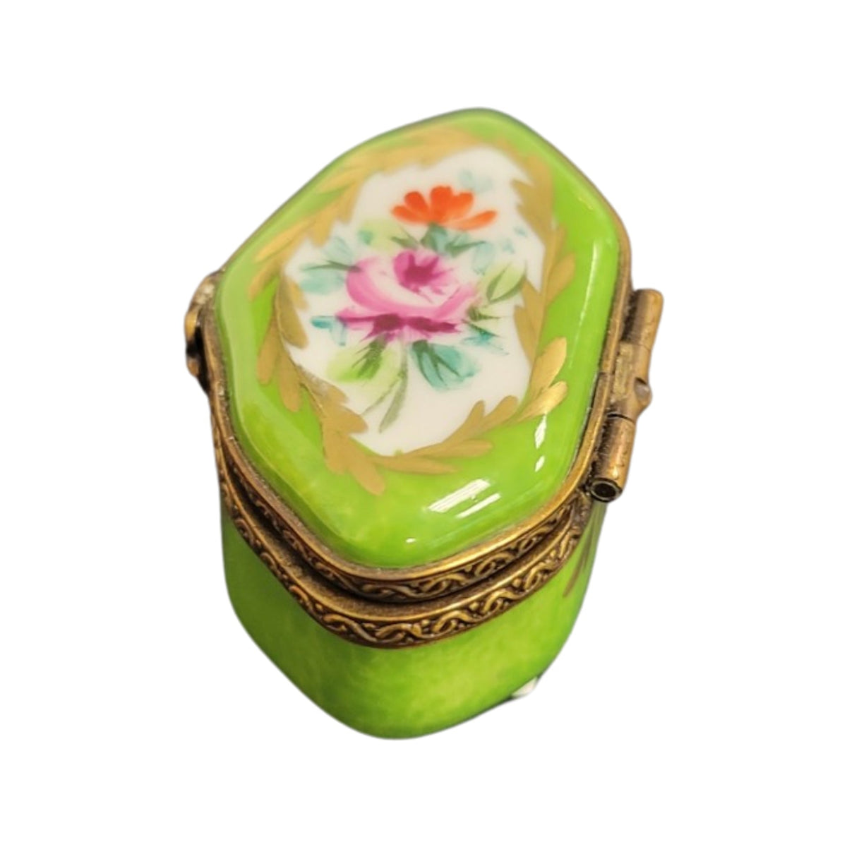 Lime Semi Oval Limoges Porcelain Box Keepsake, view 3