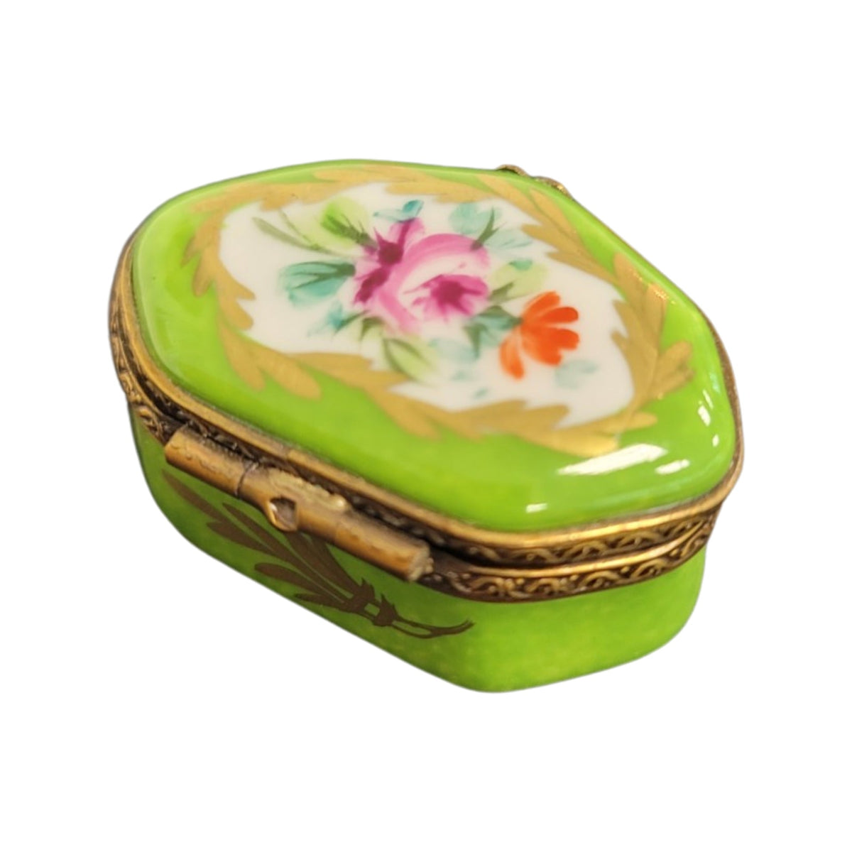 Lime Semi Oval Limoges Porcelain Box Keepsake, view 4