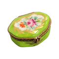 Lime Semi Oval Limoges Porcelain Box Keepsake, a hand-painted Limoges porcelain gift