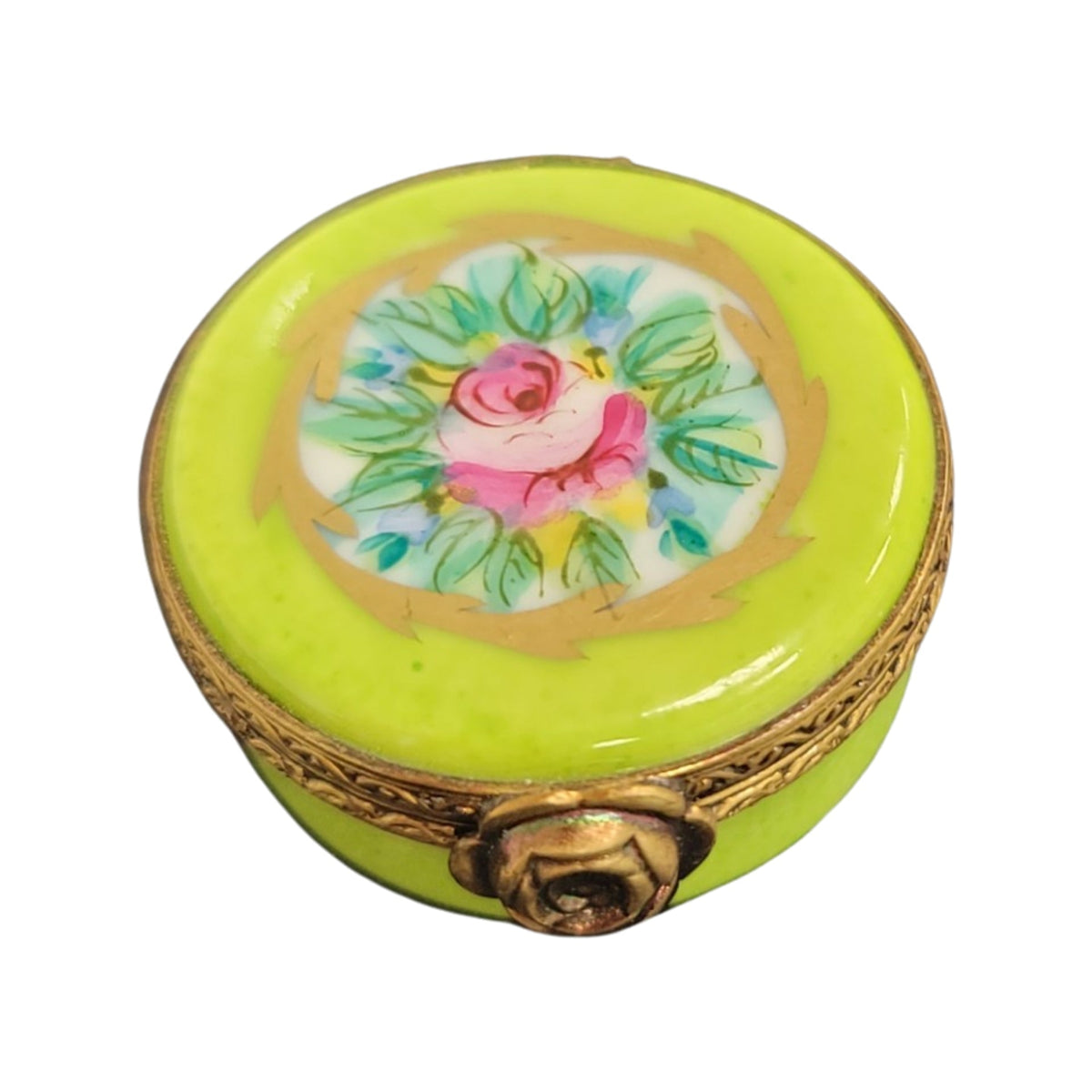 Lime Round Pill Limoges Box Porcelain Box Limoges, view 3