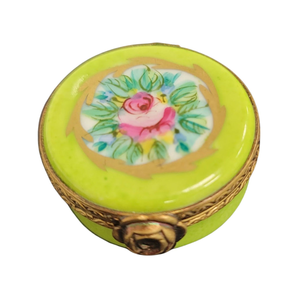 Lime Round Pill Limoges Box Porcelain Box Limoges, a hand-painted Limoges porcelain gift