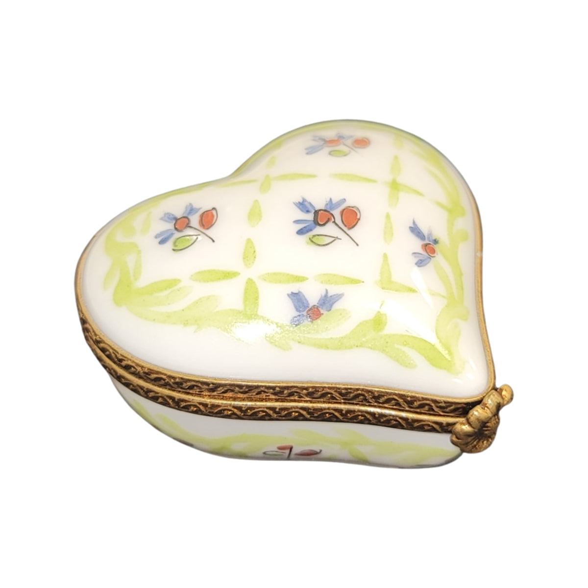 Lime Green Heart Flowers Porcelain Art Object, a hand-painted Limoges porcelain gift