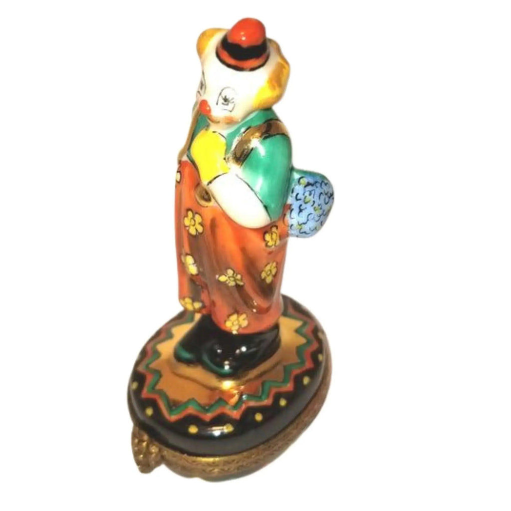 Clown W Bouquet of Flowers No 1 of 500 Limoges Box Figurine, view 3