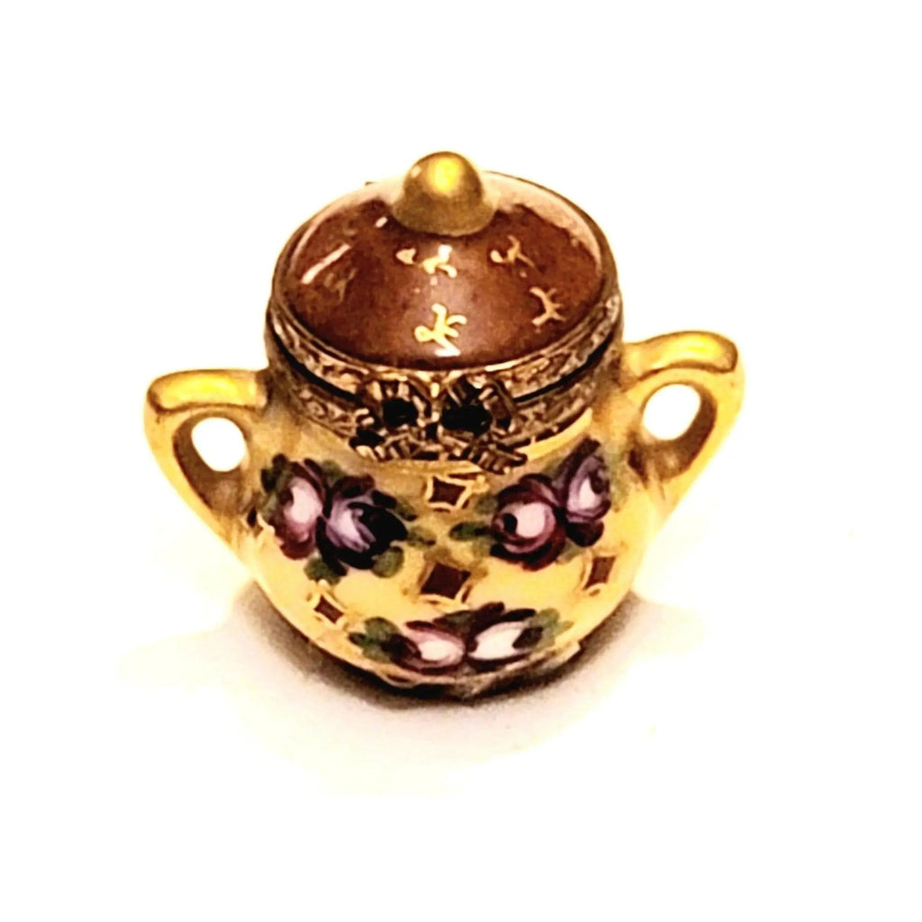 Brown Yellow Pot Canister Urn Tea Chest, a hand-painted Limoges porcelain gift