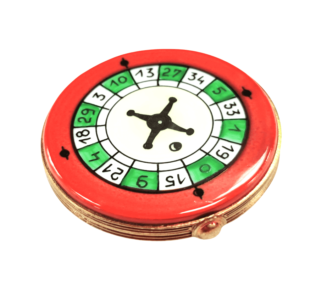 Limoges Roulette Wheel Box for Game Enthusiasts, a hand-painted Limoges porcelain gift