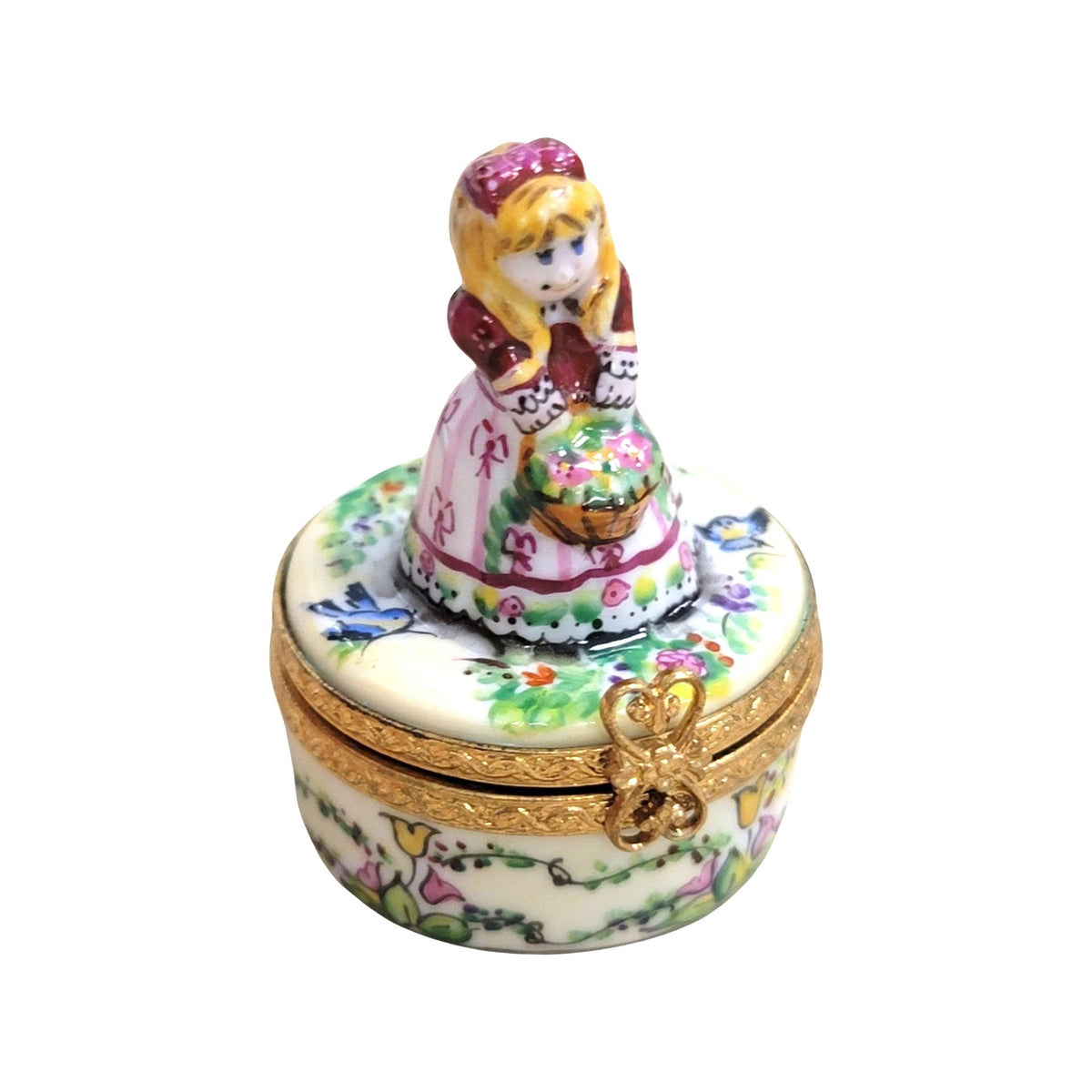 Little Girl w Spring Basket Limoges Box Figurine Gift, a hand-painted Limoges porcelain gift