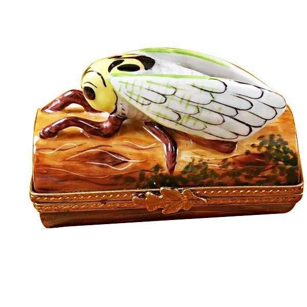 Locust on Log Limoges Box for Elegant Collectors, a hand-painted Limoges porcelain gift