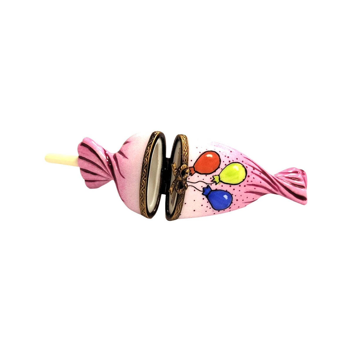 Treasured French collectible: Lollipop Pink Balloons Limoges box, painted by hand