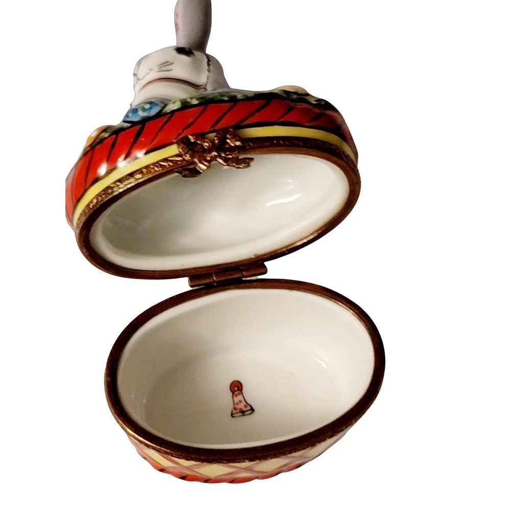 Painted details on the Long Earred Easter Bunny Rabbit with Porcelai Limoges box, French art in miniature