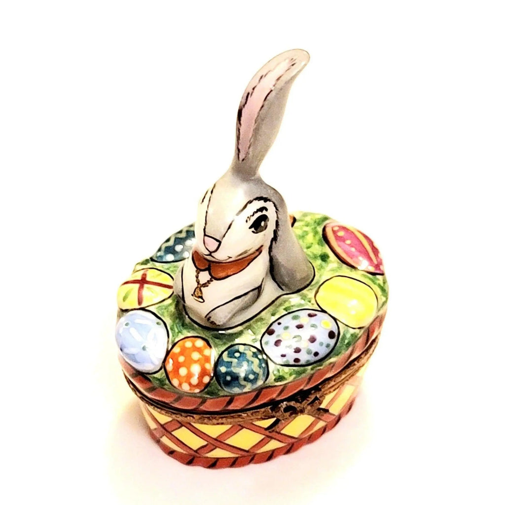 Authentic Long Earred Easter Bunny Rabbit with Porcelai Limoges box, hand-painted in France, from Limoges Boutique