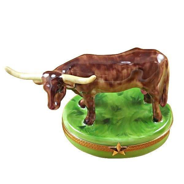 Genuine Rochard Longhorn Bull with Removable Insert Limoges box painted by hand in France, from Limoges Boutique