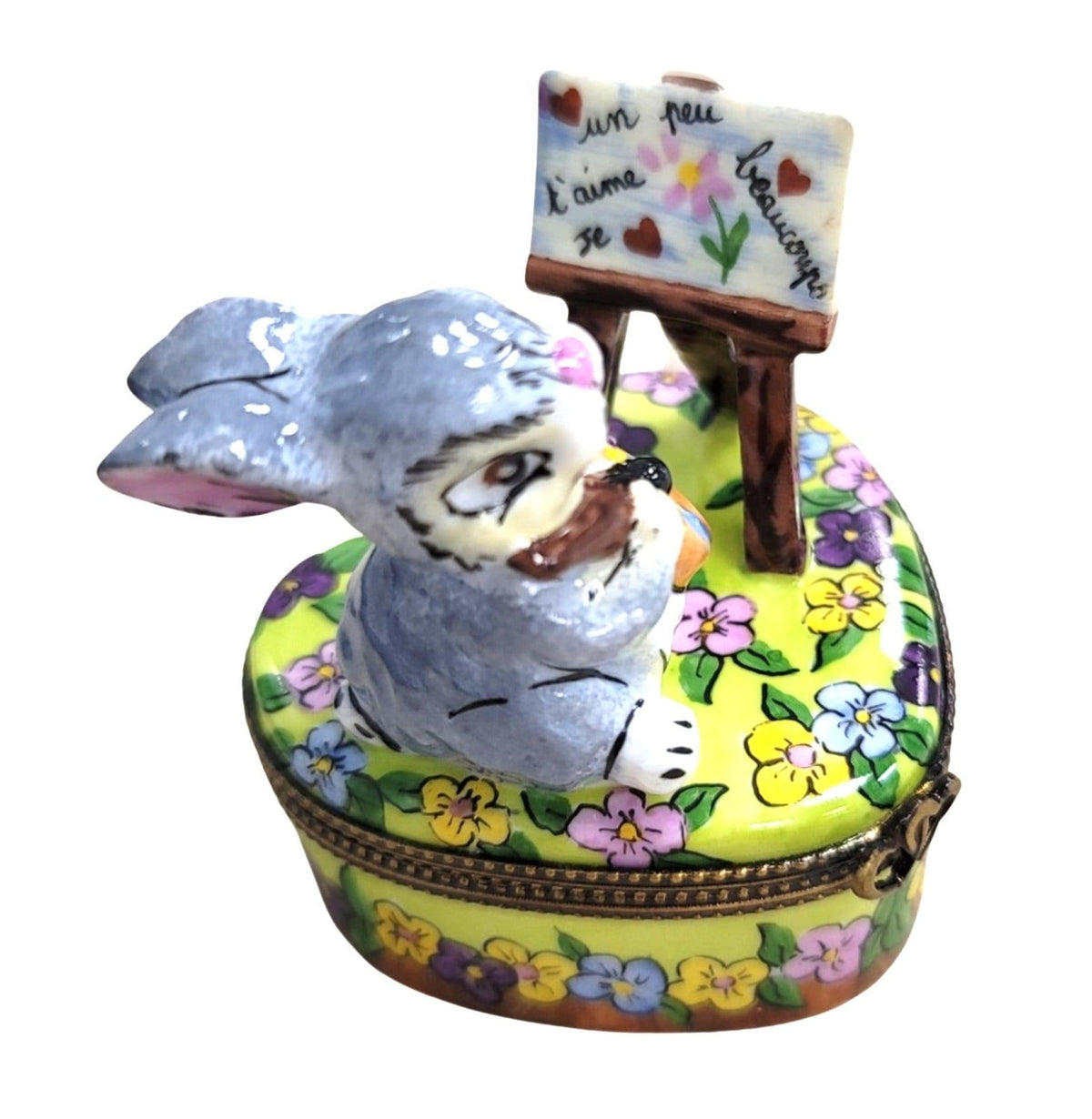 Rabbit Painting Love Bunny Limoges Box, a hand-painted Limoges porcelain gift