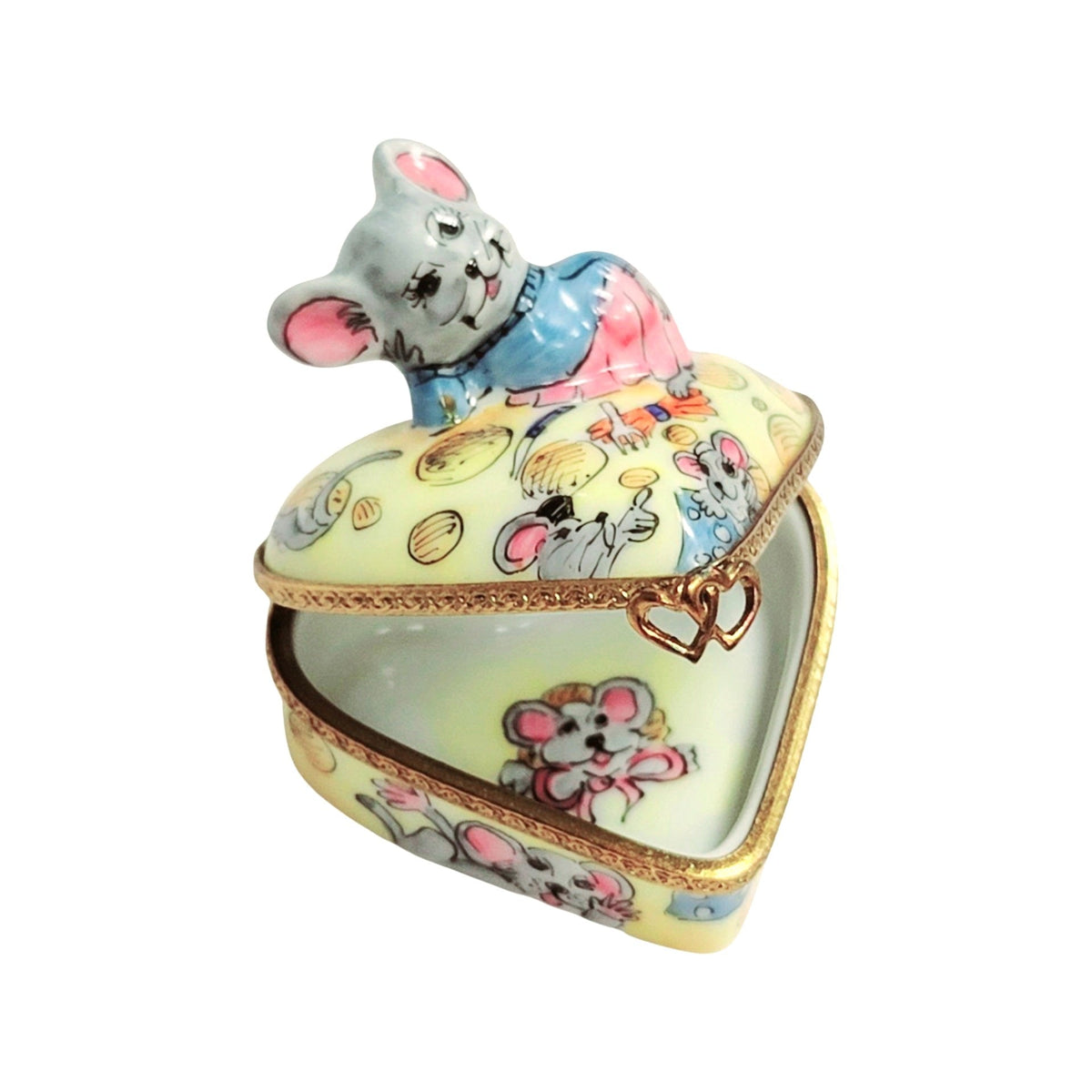 Love Mouse on Heart Cheese Limoges Porcelain Art Object Gift, view 2