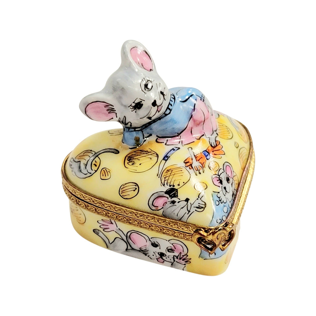 Love Mouse on Heart Cheese Limoges Porcelain Art Object Gift, view 4