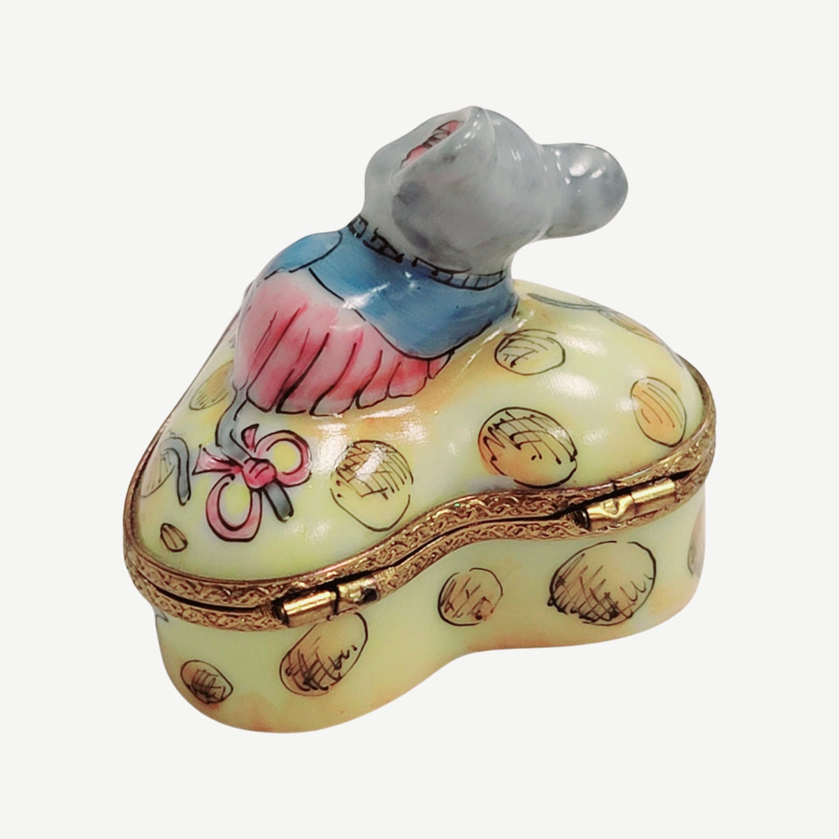 Love Mouse on Heart Cheese Limoges Porcelain Art Object Gift, view 6