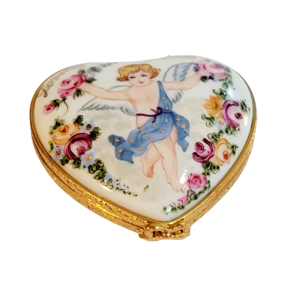 Limoges Boutique presents the Loving Wishes Cherub Heart, a genuine Limoges box painted by hand in France