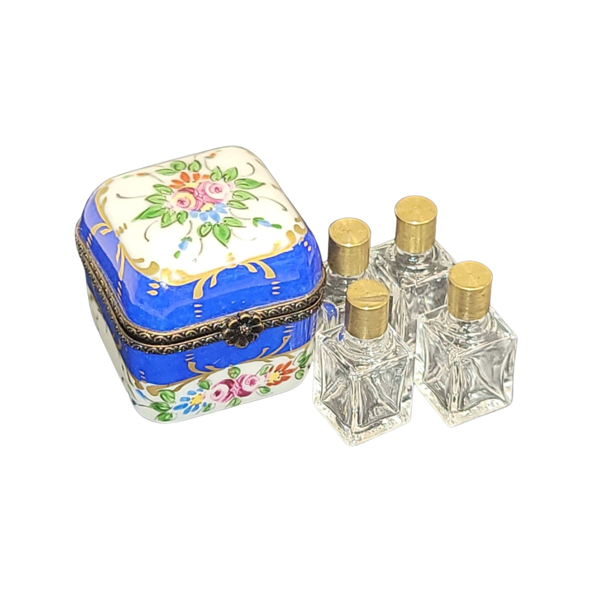 Limoges Boutique presents the 4 Perfume Blue in Square, a genuine Limoges box painted by hand in France