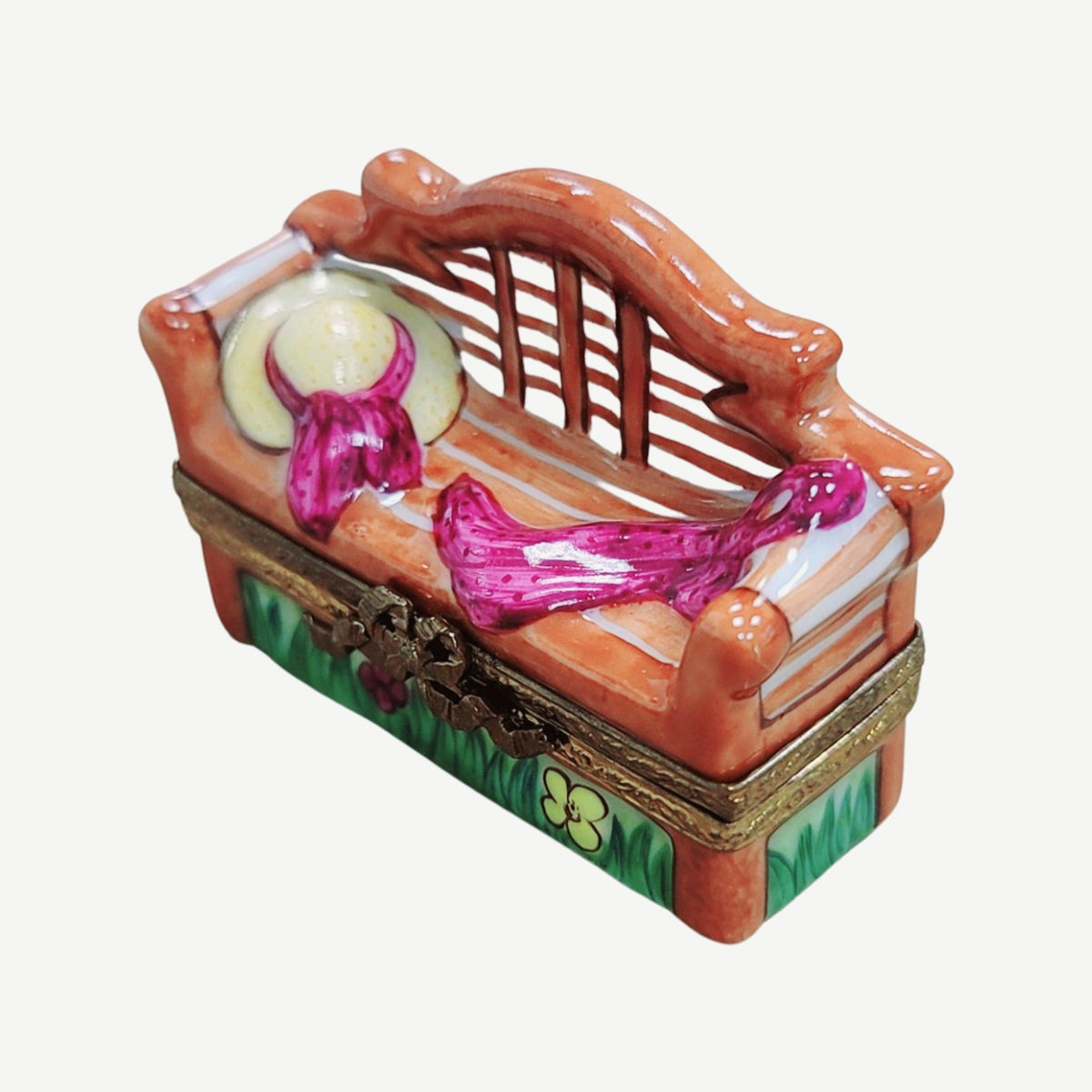Lutyens Park Garden Bench w Hat Figurine Limoges Box, view 3