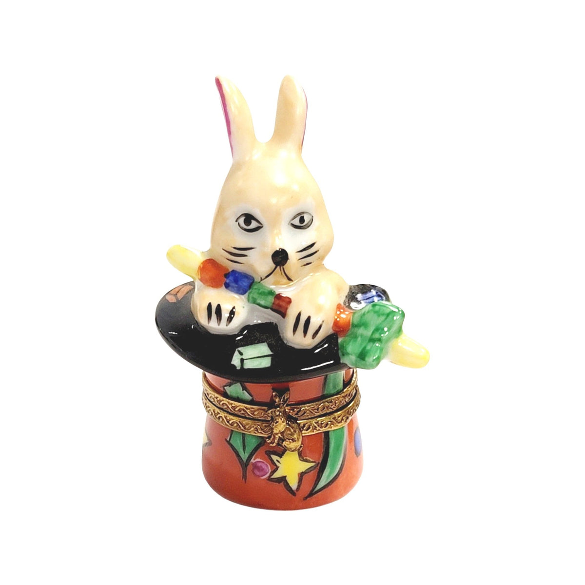 Collectible Magic Rabbit in Red Hat Magician Limoges box with artisan brushwork