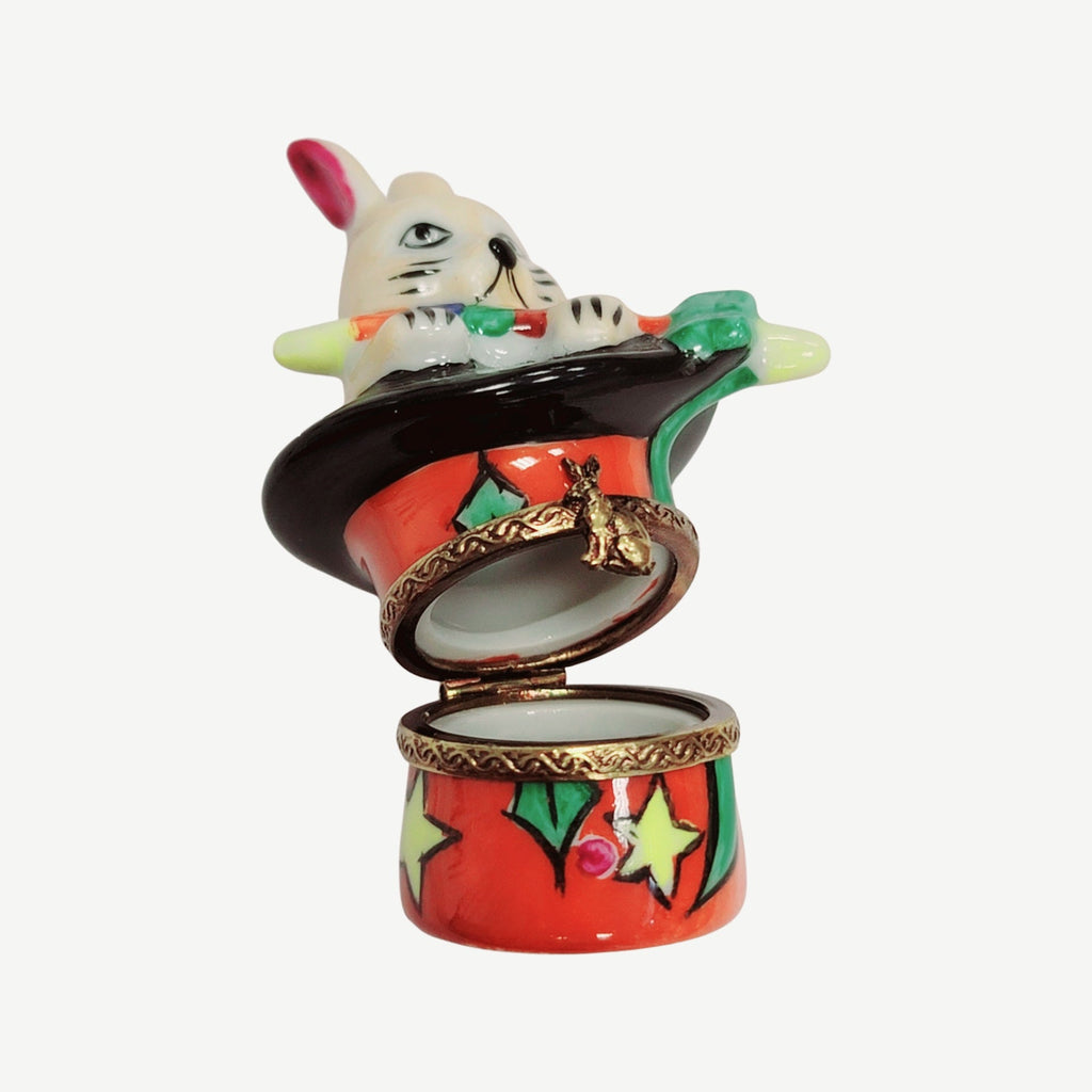 Magic Rabbit in Red Hat Magician Limoges Box for Collectors, view 5