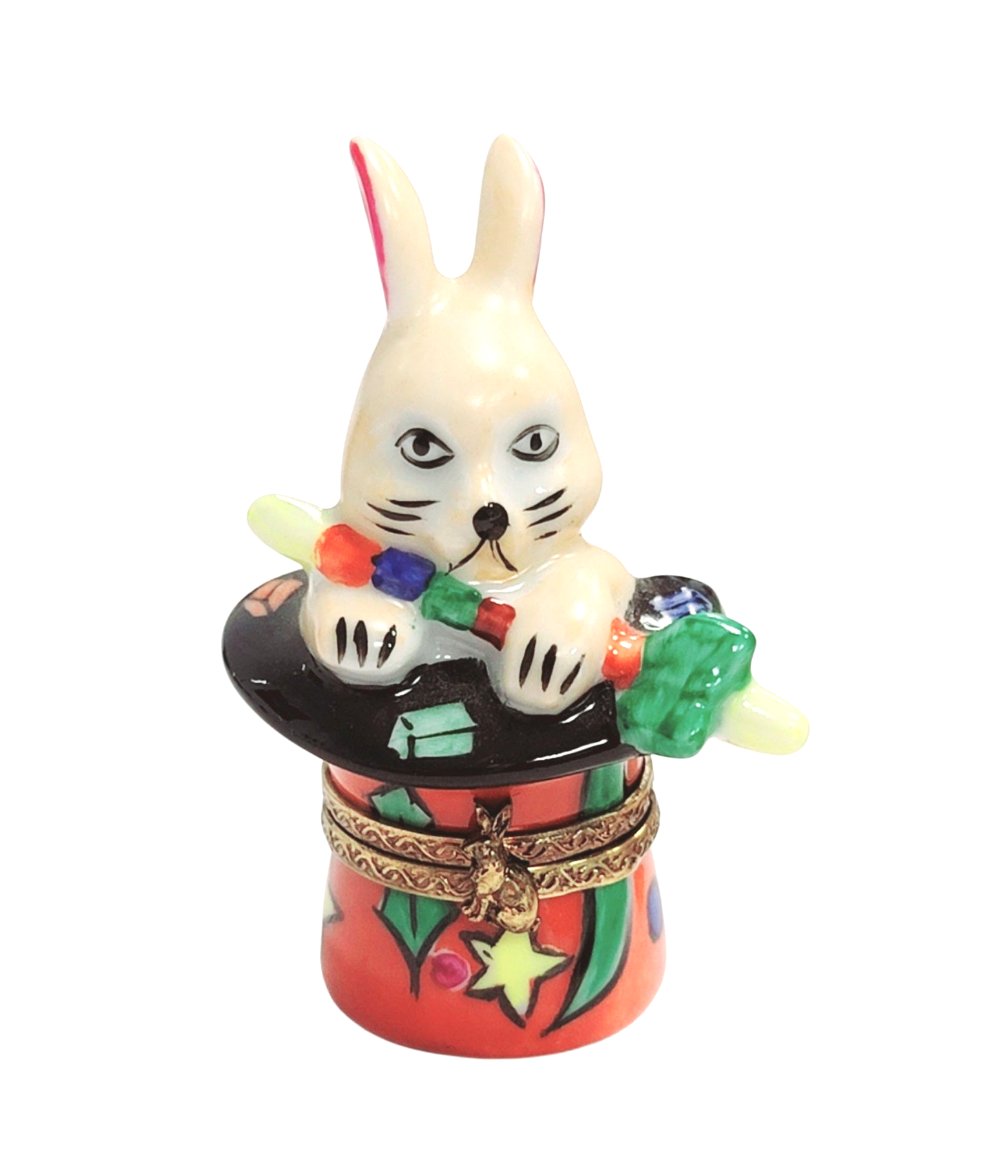 Genuine Magic Rabbit in Red Hat Magician Limoges box painted by hand in France, from Limoges Boutique