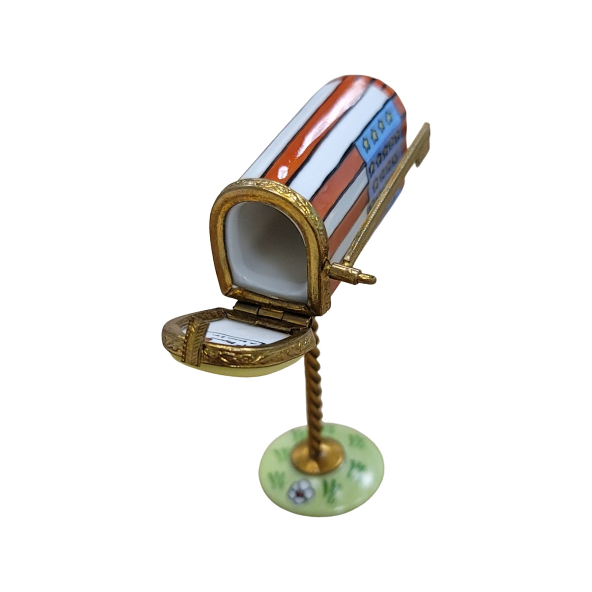 The painter's artistry shows on this American Flag Mailbox for Patriotic Limoges box