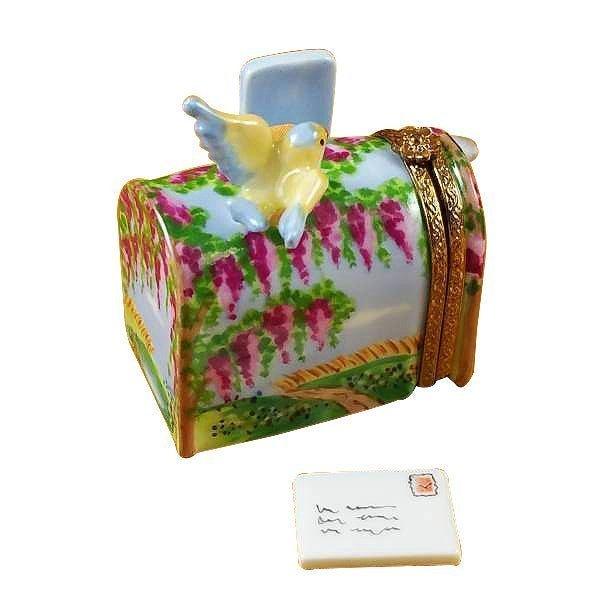 Mailbox Wisteria Yellow Bird Limoges box painted by hand in Limoges, France, a gift to treasure