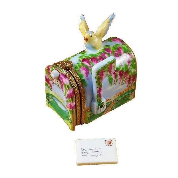 Authentic Rochard Mailbox Wisteria Yellow Bird Limoges box, hand-painted in France, from Limoges Boutique