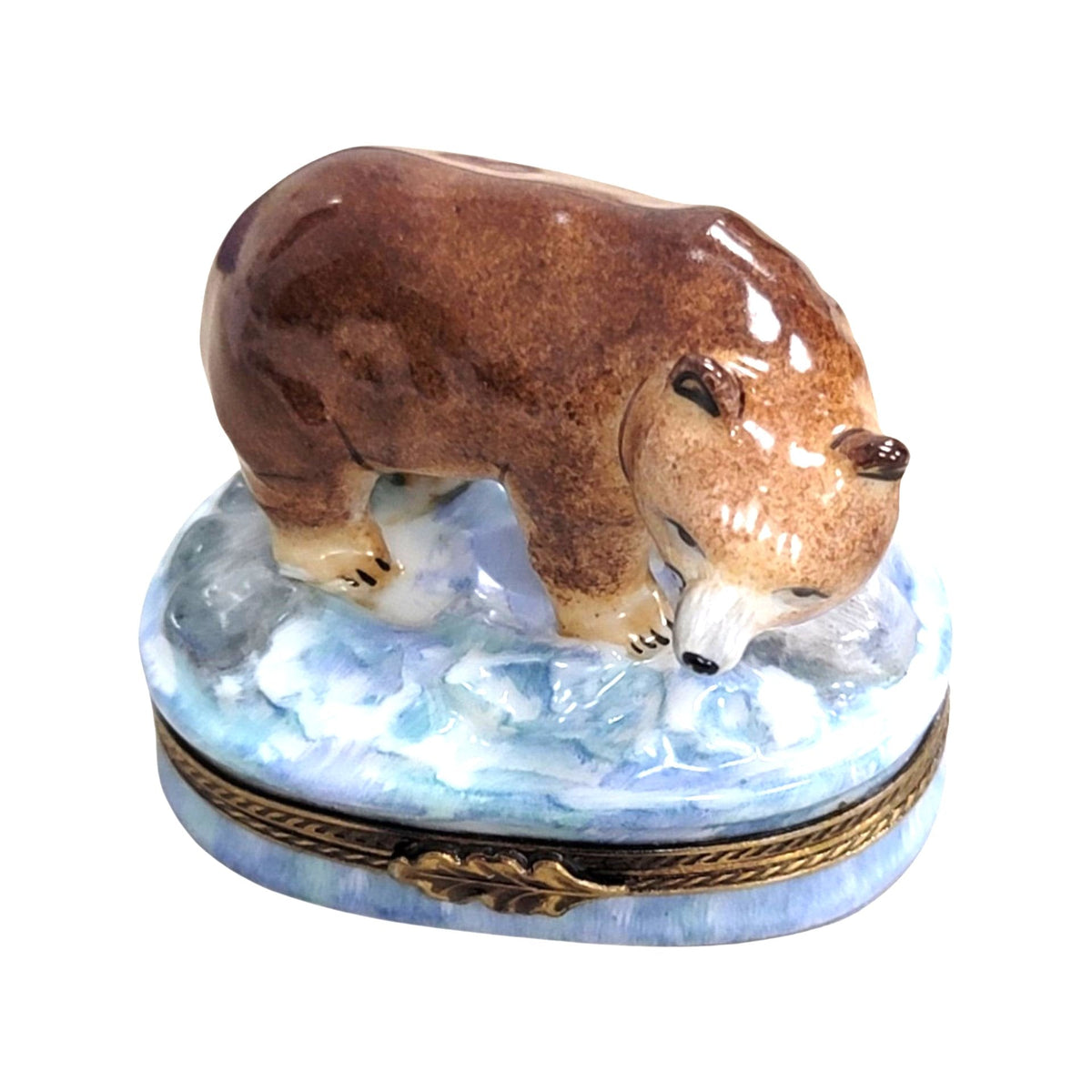 Brown Bear Porcelain Limoges Porcelain Art Object Limoges, a hand-painted Limoges porcelain gift
