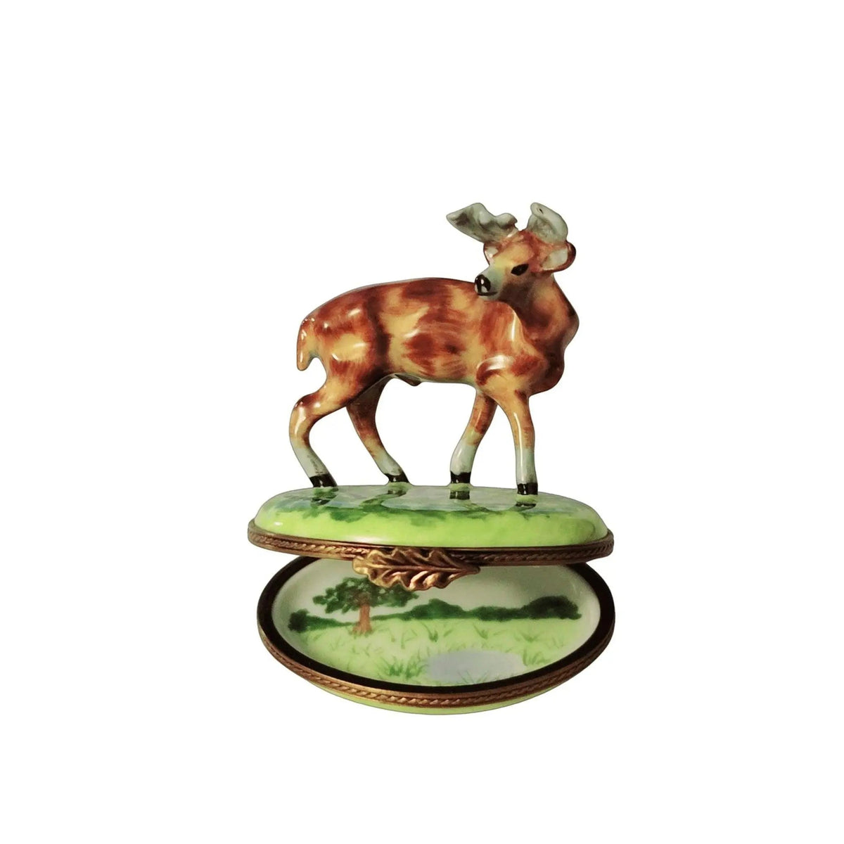 Treasured French collectible: Deer Hunting Wild Animal Limoges box, painted by hand