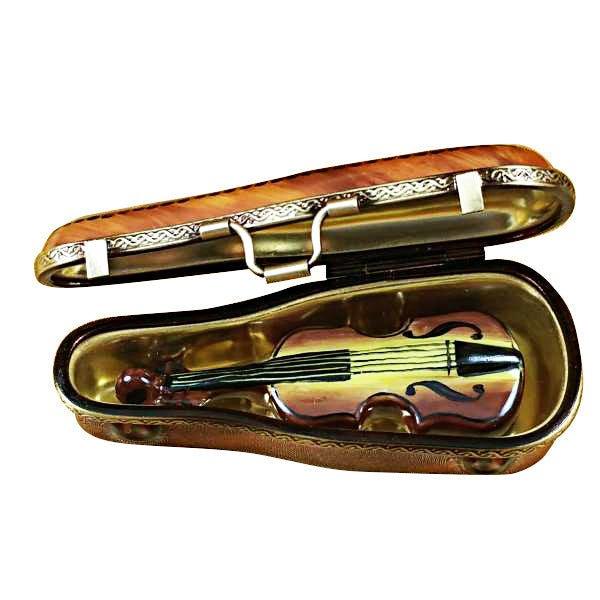 Treasured French collectible: Maplewood Violin Case with Violin Limoges box, painted by hand