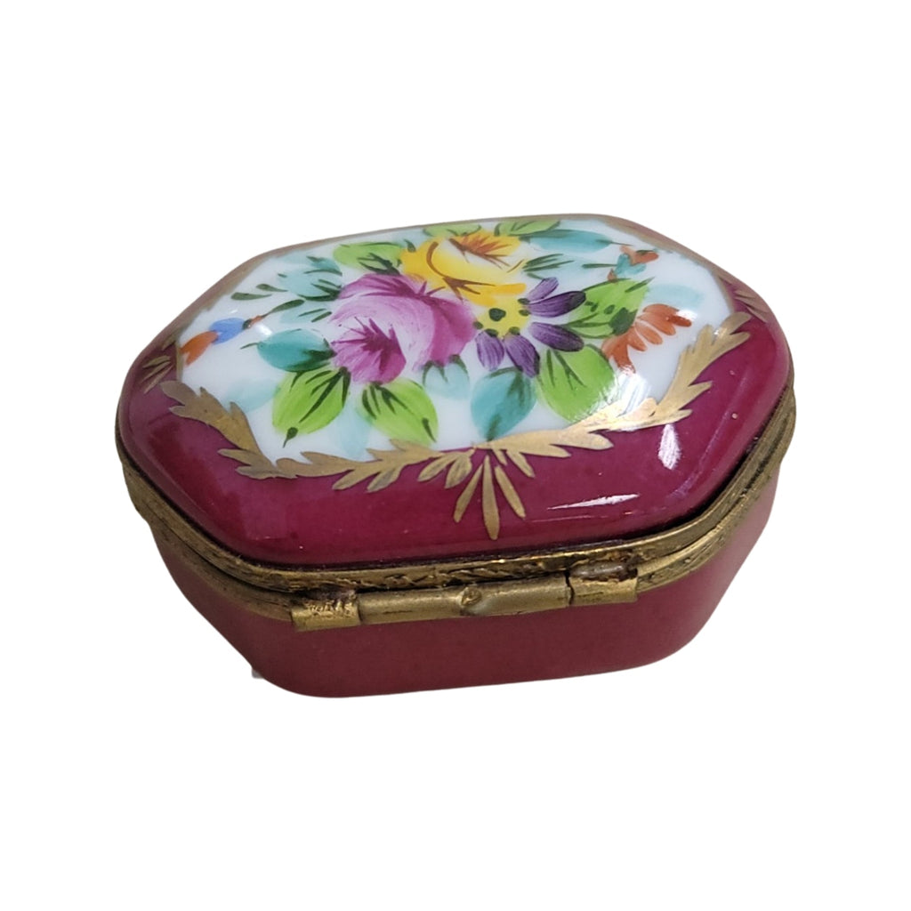 Maroon Flowers Hexa Oval Limoges Box, view 3